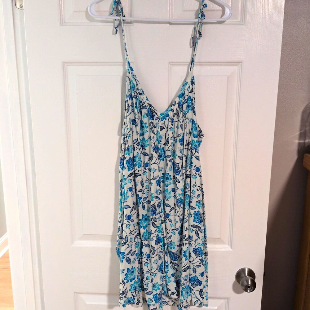 Old Navy Women's Floral V-Neck Spaghetti Strap Tie Pull-On Romper M Blue/White